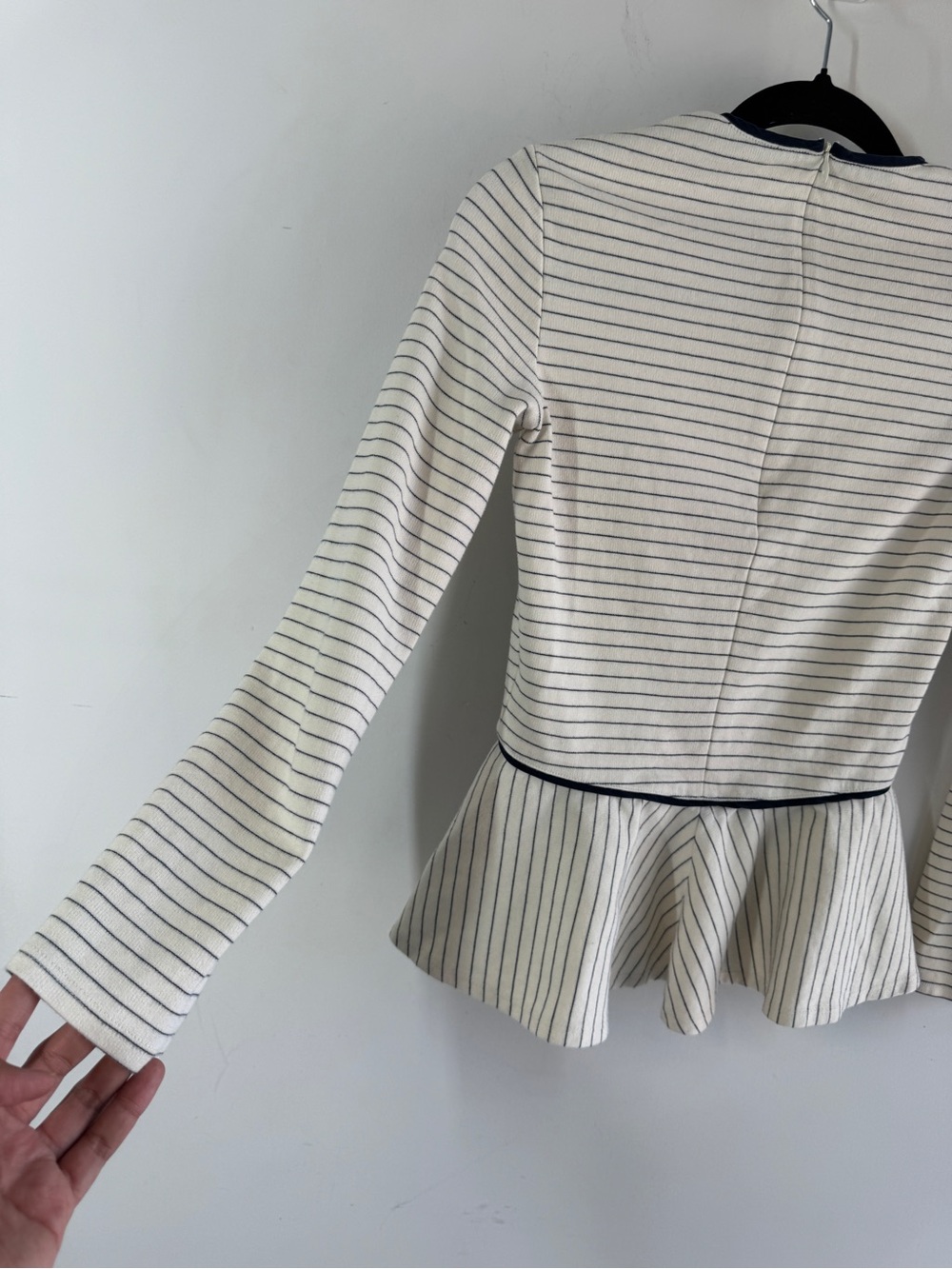 The Row Striped Peplum Top Ivory Navy Minimalist Luxury Long Sleeve XS Fitted - Picture 15 of 16
